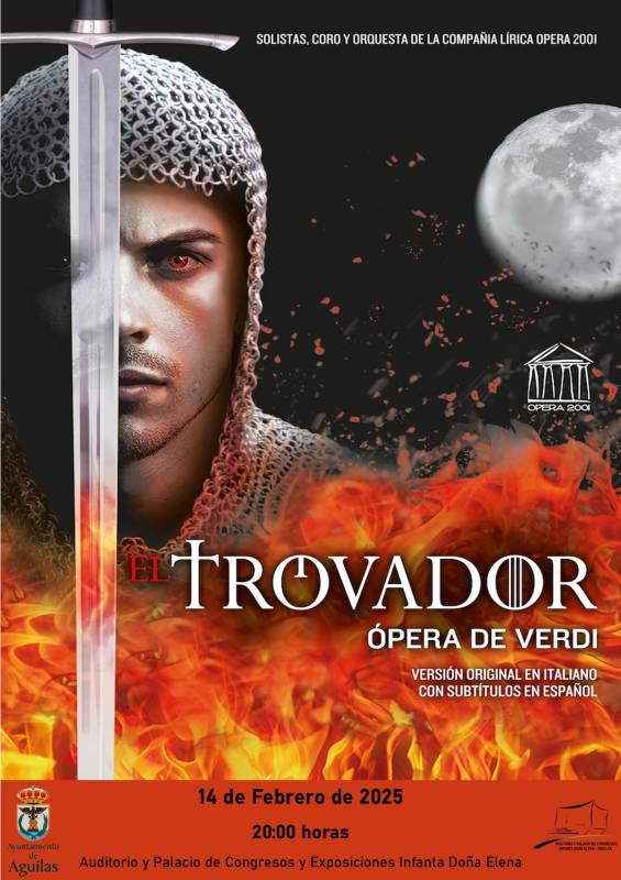 February 14 Il Trovatore opera by Verdi at the seafront auditorium in Aguilas