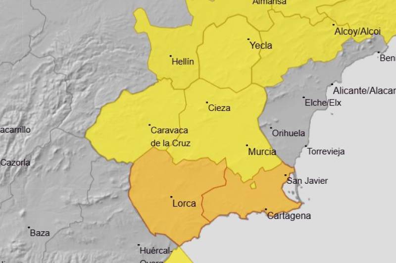 Storm Laurence puts Murcia on yellow and orange alert this Tuesday