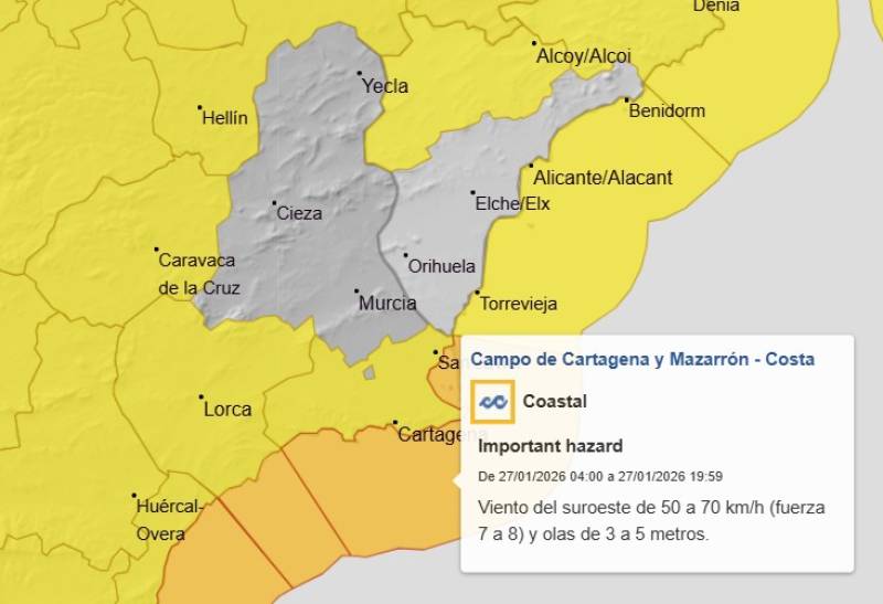 Murcia weather warnings updated for this week: Orange alert for strong winds