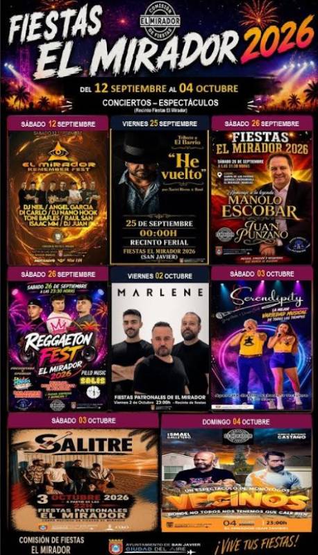 September 18 to October 5 Annual fiestas of El Mirador in San Javier
